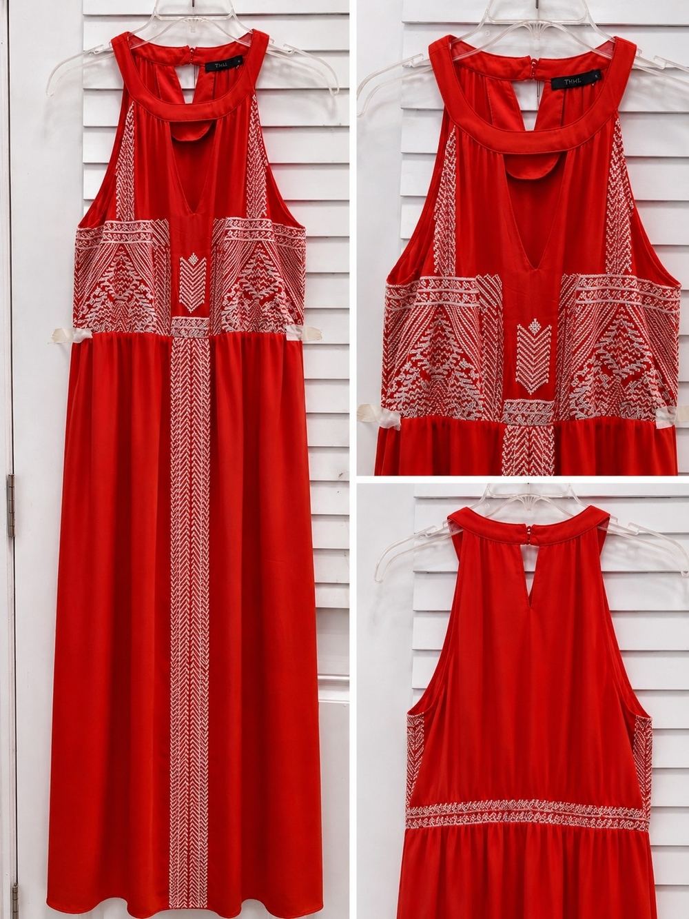 THML Red Maxi Dress with White Embroidery